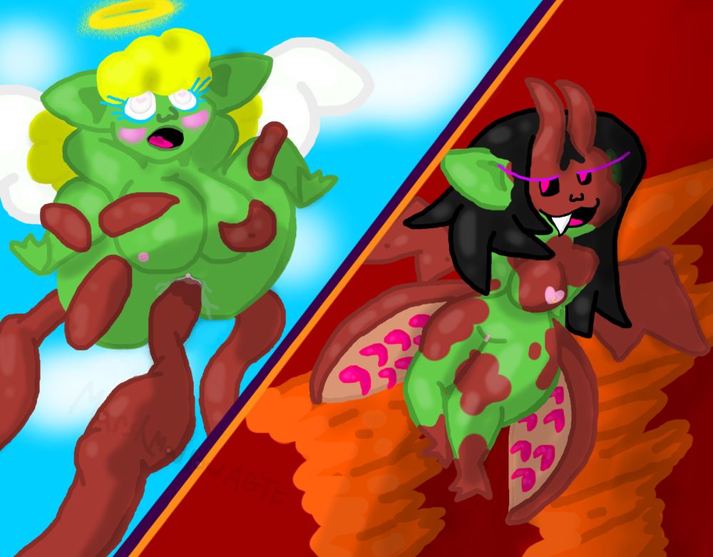 A Goblin gal getting tentacle FUCKED by other Goblin gal~!