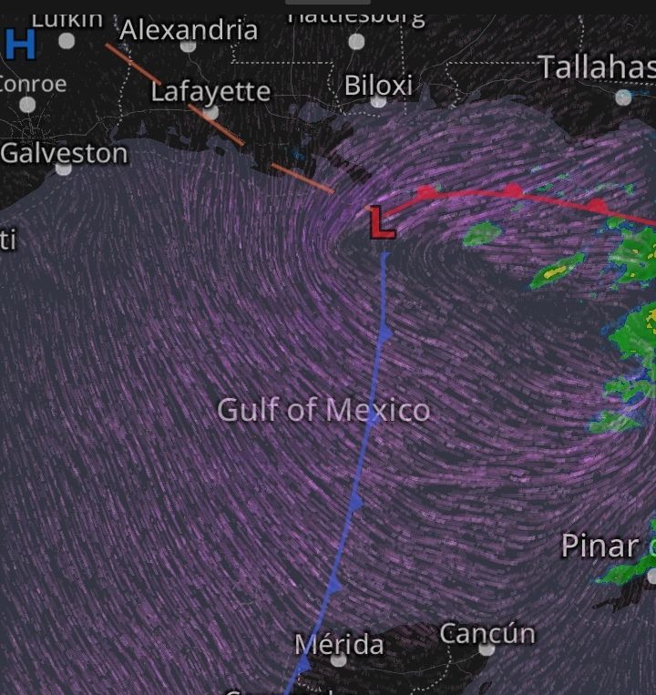 Radar image screenshot of a body of water labeled "Gulf Of Mexico"