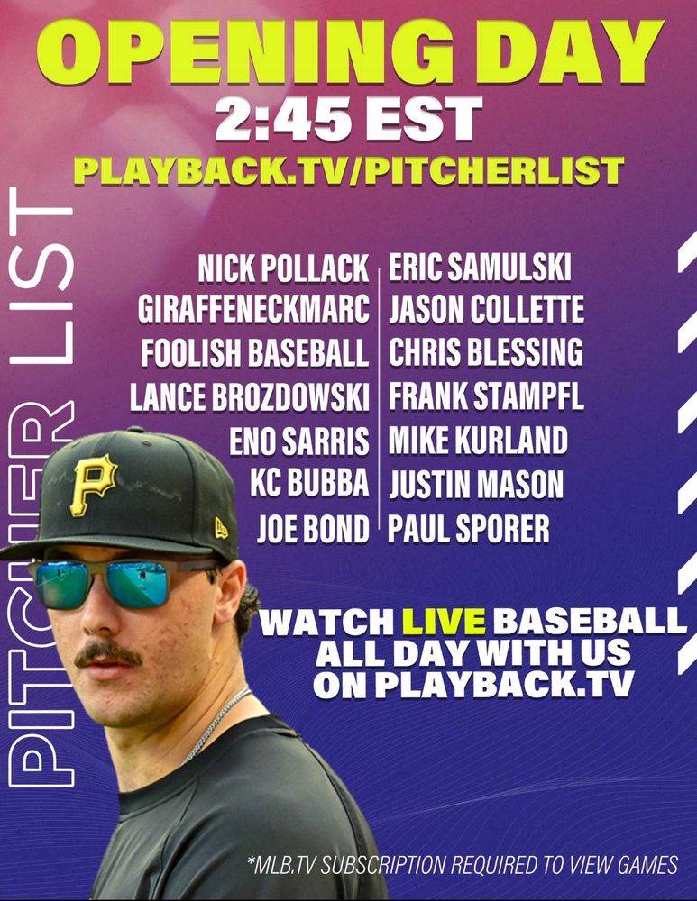 Graphic for an Opening Day watch party with Pitcher List and other fantasy baseball industry folks. 