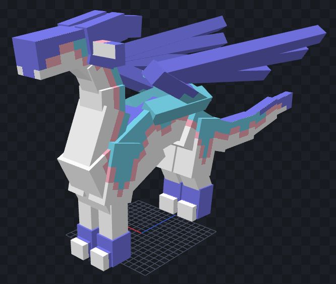 Realized I need to figure out how to get armor to work so I created this test model for trial and error purposes.

A quad dragon-like creature, trans flag colored.