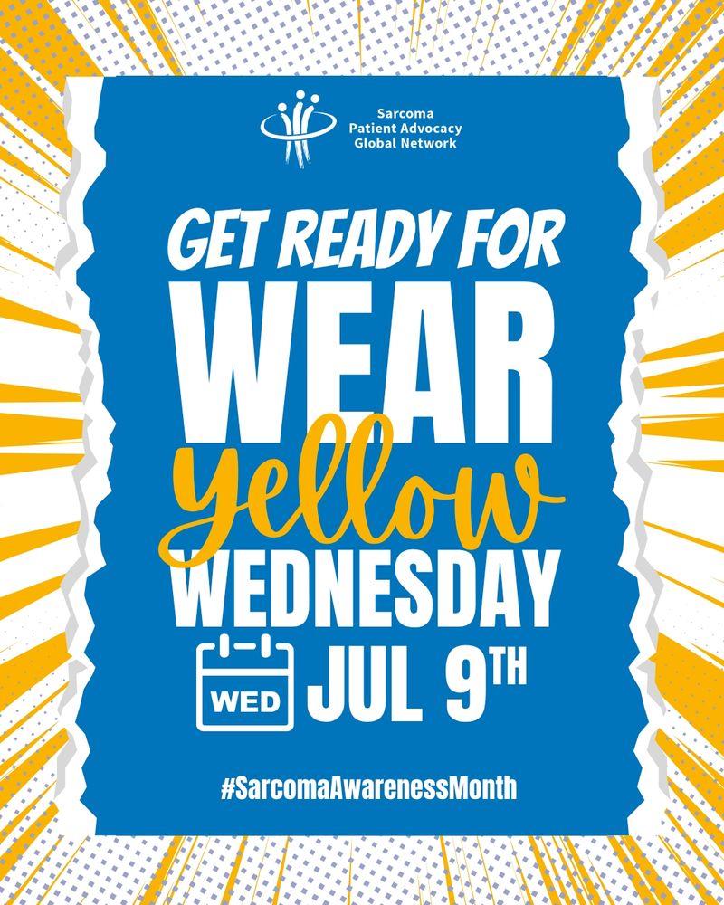 A graphic promoting "Wear Yellow Wednesday" on July 9th in the style of a comic book panel.