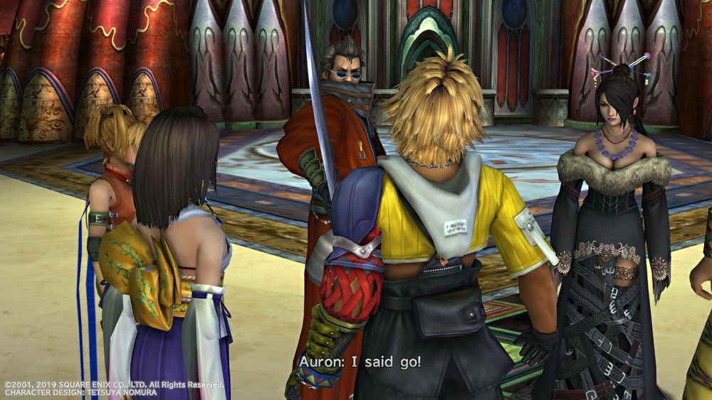 A screenshot from Final Fantasy X. Samurai Ghost Dad Auron says, “I said go!”