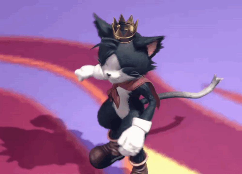 a cat with a crown on its head is dancing