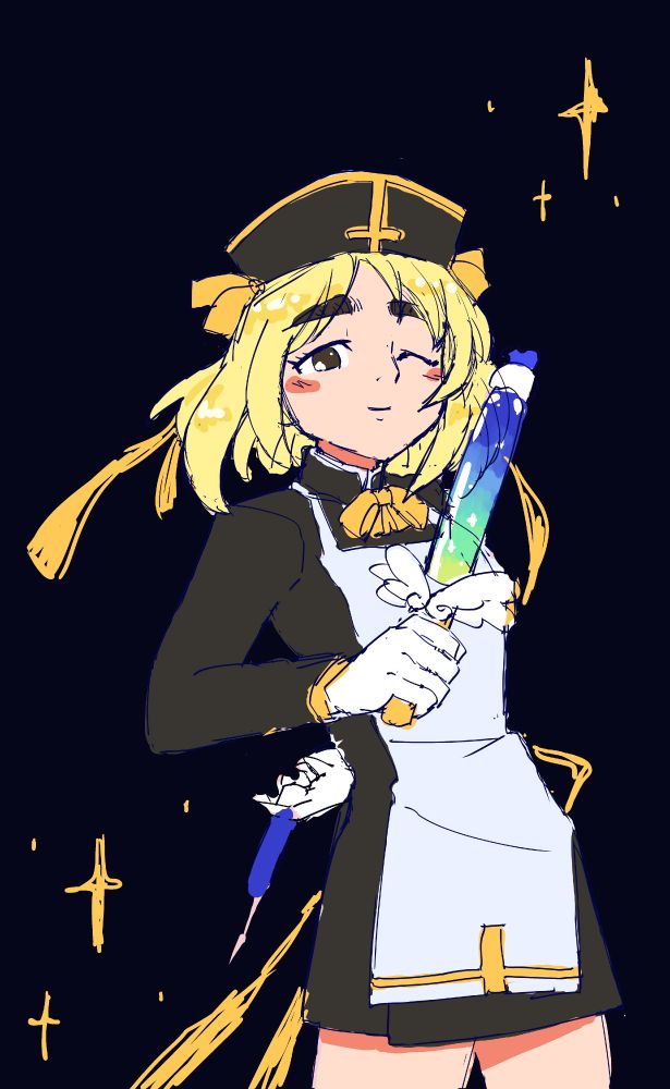 A nurse magical girl in black and gold. 
