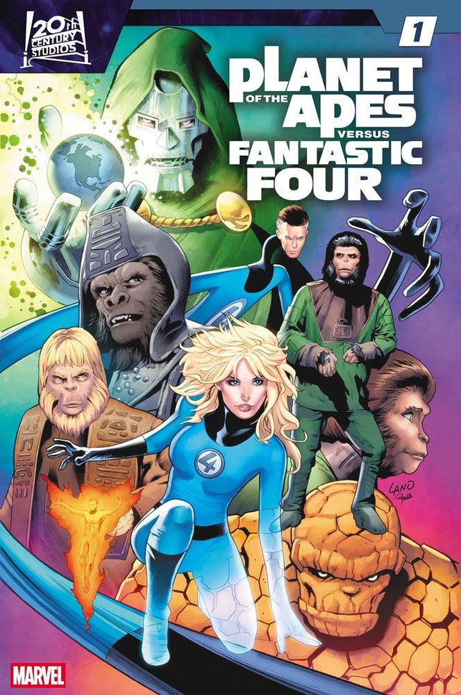 PLANET OF THE APES VERSUS FANTASTIC FOUR cover, featuring Doctor Doom and not The Red Ghost for some reason.