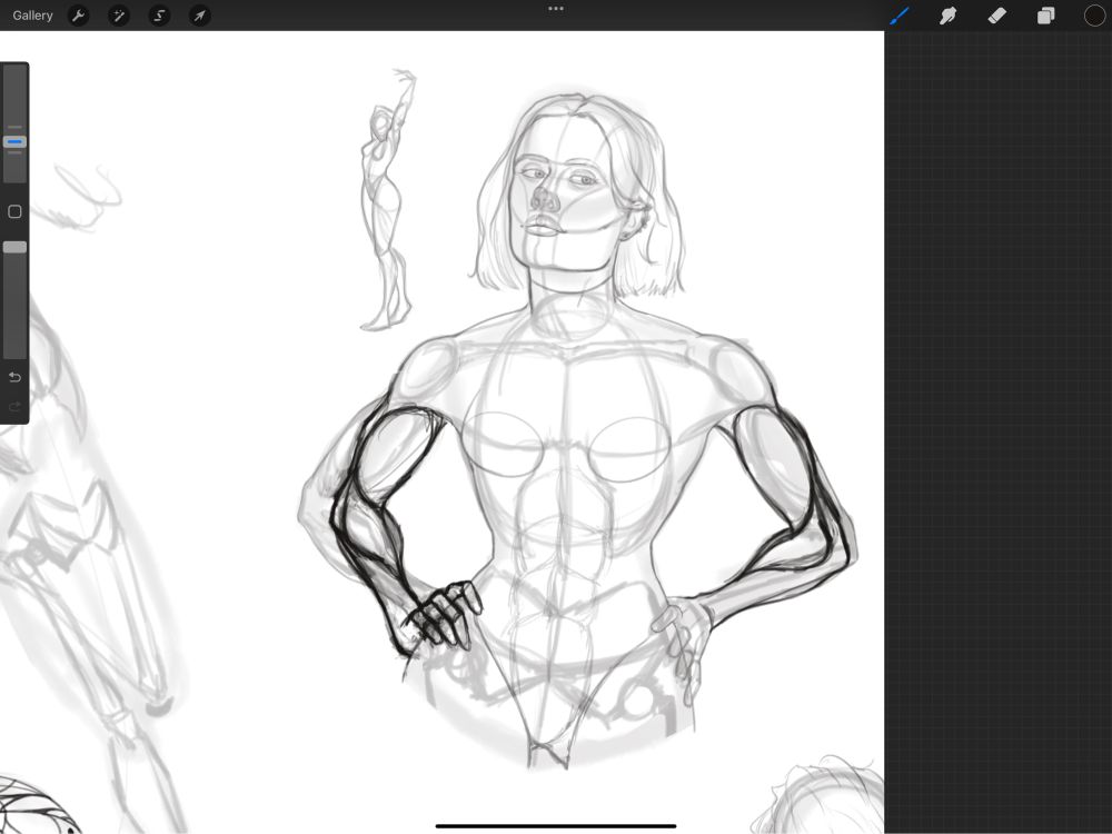 Same sketch with her arms slightly more closer to her torso