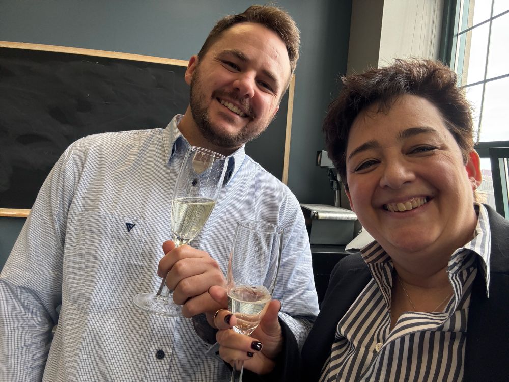 Erick Powell and Merav Opher celebrating Erick's successful thesis defense.