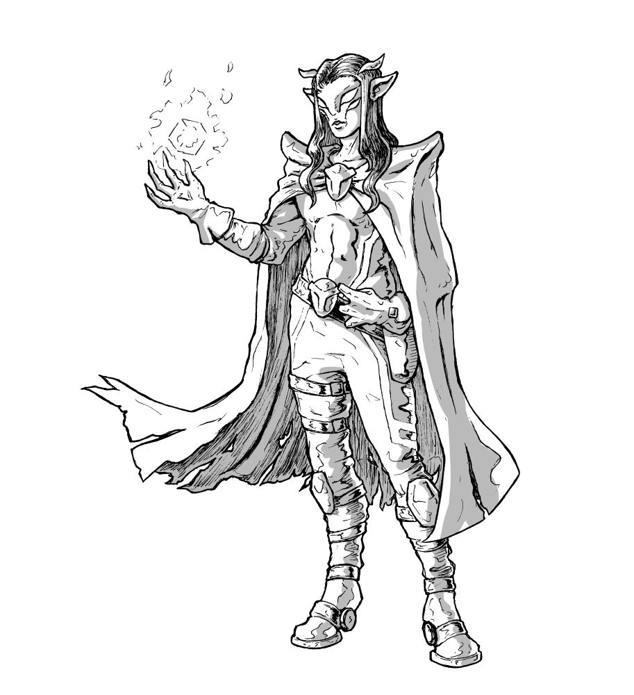 ‘Lineart-style’ sci-fi art depicting a humanoid alien