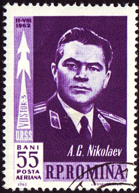 Stamp featuring portrait of Andrian Nikolayev