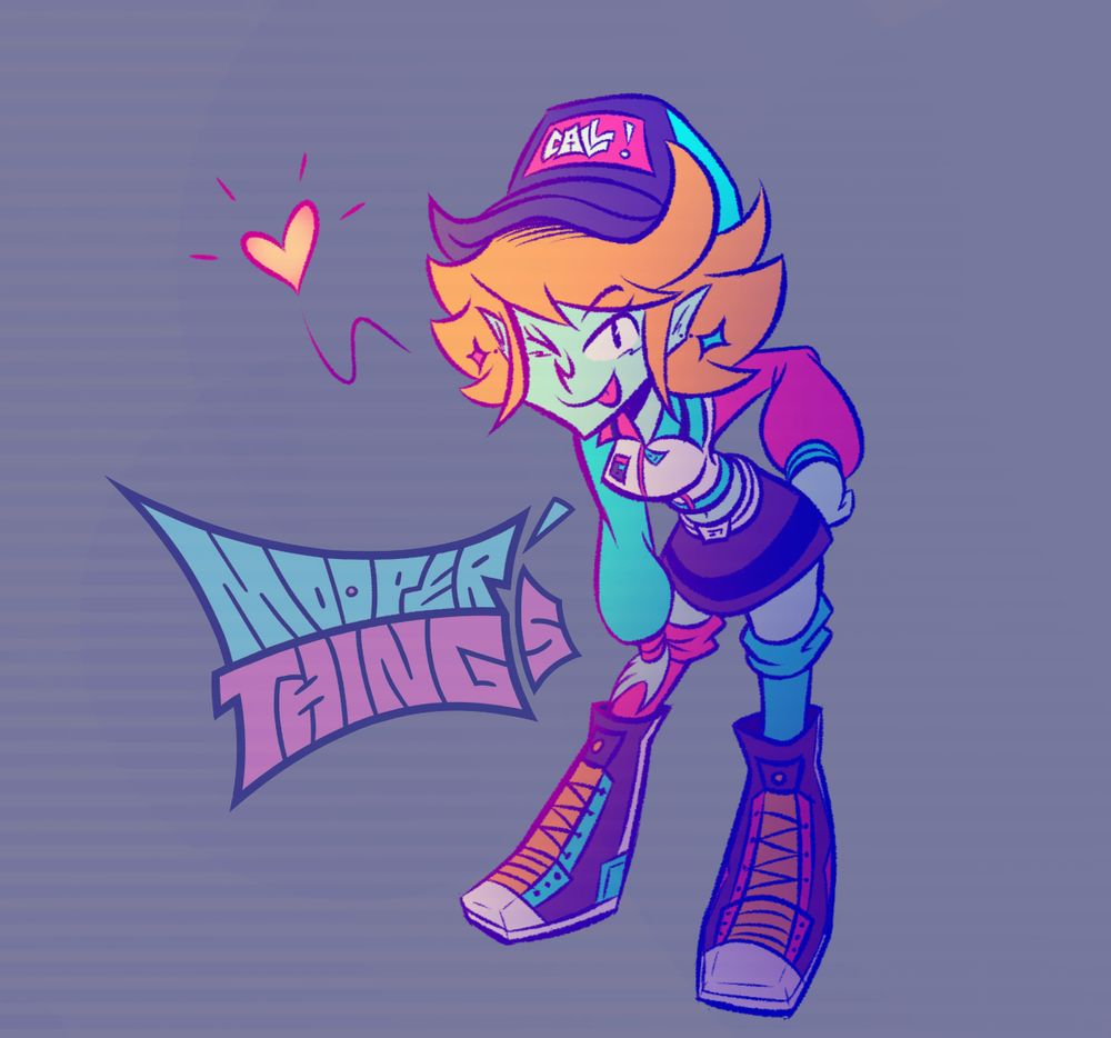 Drawing of my character Zaidi in a cute pose wearing a rave inspired outfit. 