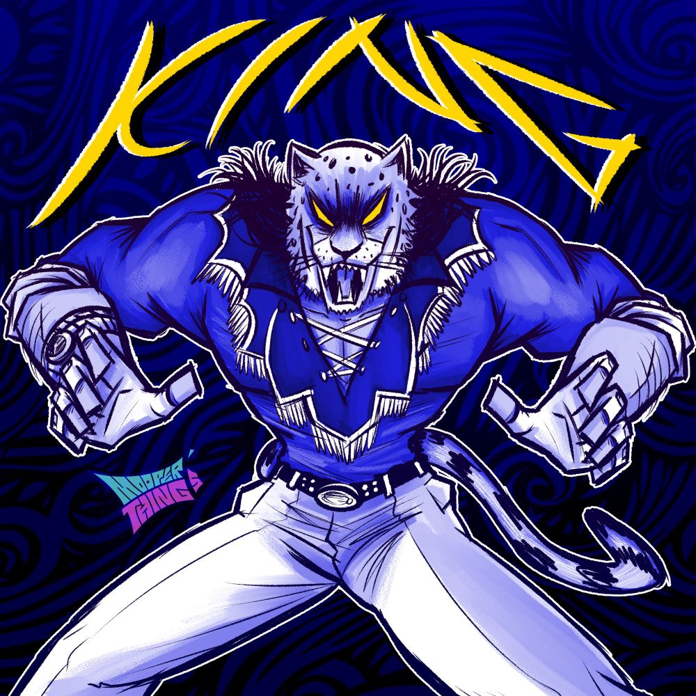 Semi-messy fanart drawing of King II from the Tekken series, sporting their sick blue outfit from Tekken 4.