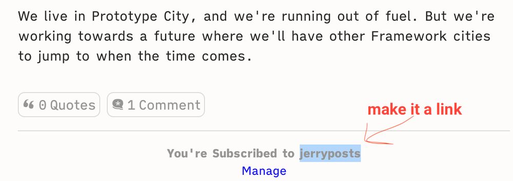 marked up version on of the footer suggesting a link back to main publication site