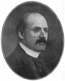 Another moustachioed man, bald on top, in white collar and suit looking pensive in a 1903 sketch.