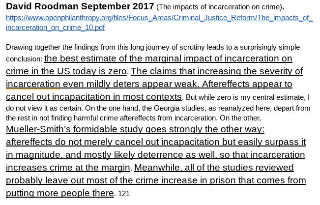 a quote by David Roodman about how prisons generate more crime than incapacitation prevents