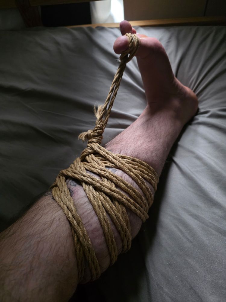 Calf with rope on, tied to the big toe