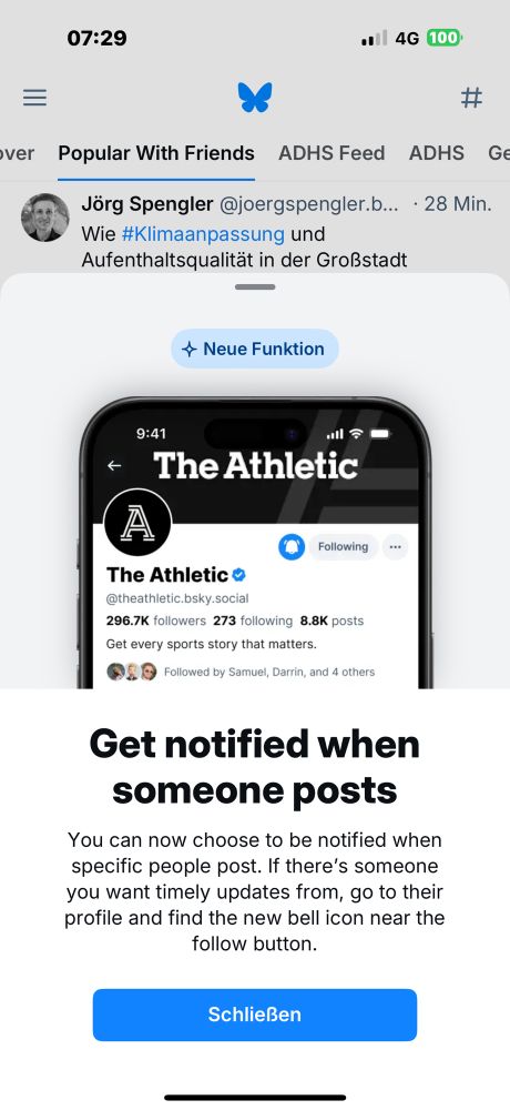 Screenshot Einführung Notification Glockensymbol