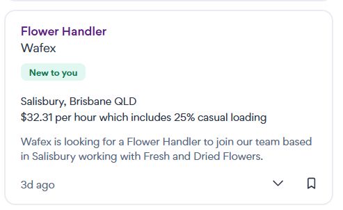 Screenshot of a job application website showing a position for something called a "flower handler"