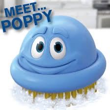 blue scrubbing bubbles bathroom cleaner character with big eyes and a smile.