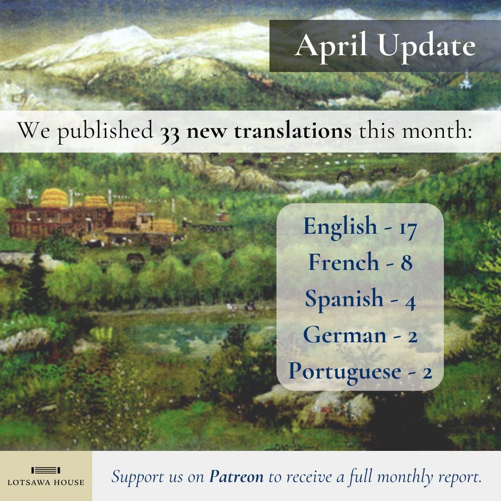 Painting of Tibetan landscape together with this month's translations totals