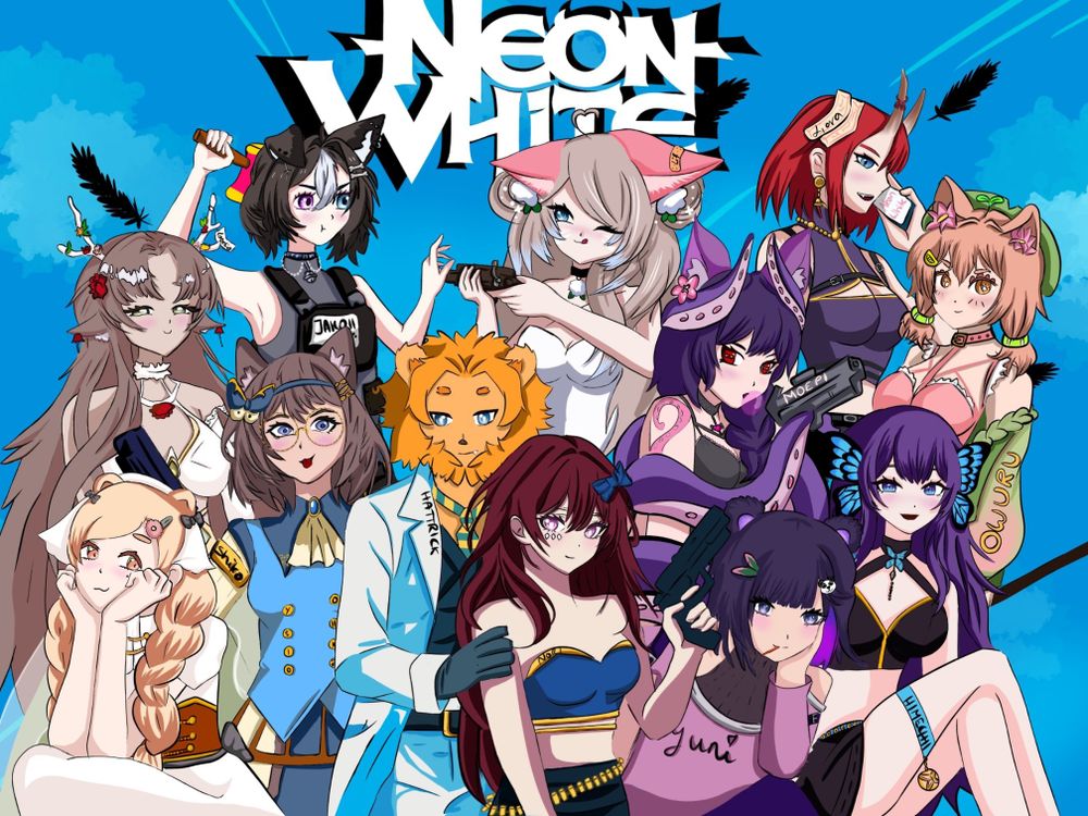 Am 26.7. findet ein Neon White Speedrun Event mit deutschsprachigen VTubern statt.
Auf diesem Bild die TeilnehmerInnen & die Hosts dargestellt. Darüber ist das Neon White Logo zu sehen.
Mit dabei sind:
Freya Kumamori, Himechii, Lifoxious, Moepi, Owuru, JakQii, LiaraZabulus, Lobelia Erinea, Yoshiko & Yuniria
Als Host dabei sind Inori_Co & itsHattrick