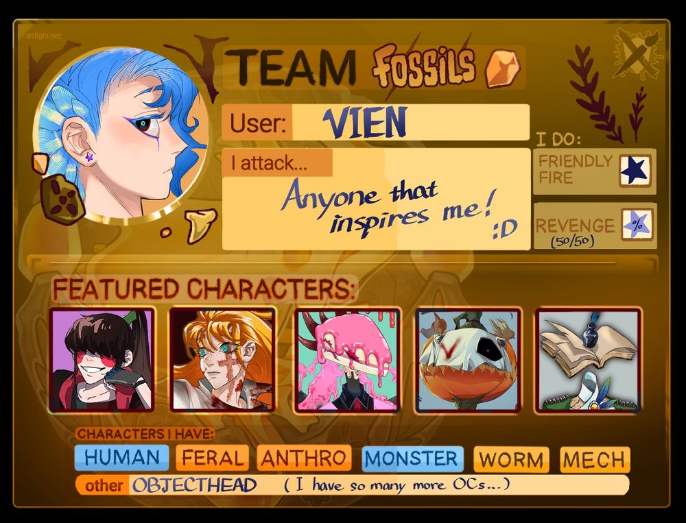 My artfight teamcard for team fossils <3