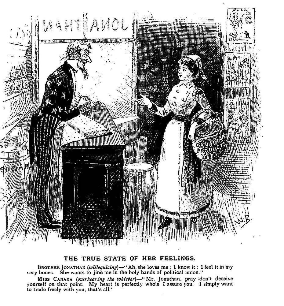 Miss Canada purchasing goods from Uncle Sam