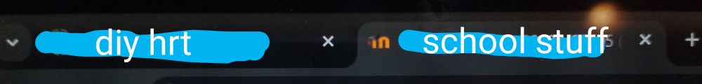 A picture of a computer screen, two open tabs are visible: one of them reads "diy hrt" the other "school stuff"