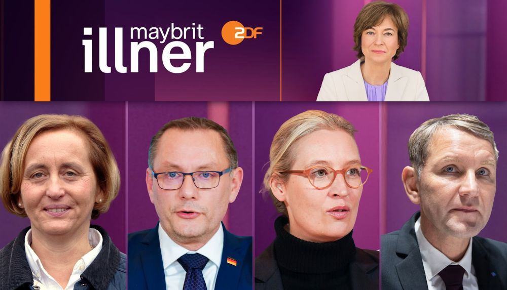 Heute Abend bei Maybrit Illner: "Tragen ARD und ZDF fahrlässig zum Aufstieg des Faschismus bei, indem sie ständig AfD-Politiker in Talkshows einladen?" – es diskutieren: Beatrix von Storch, Tino Chrup...