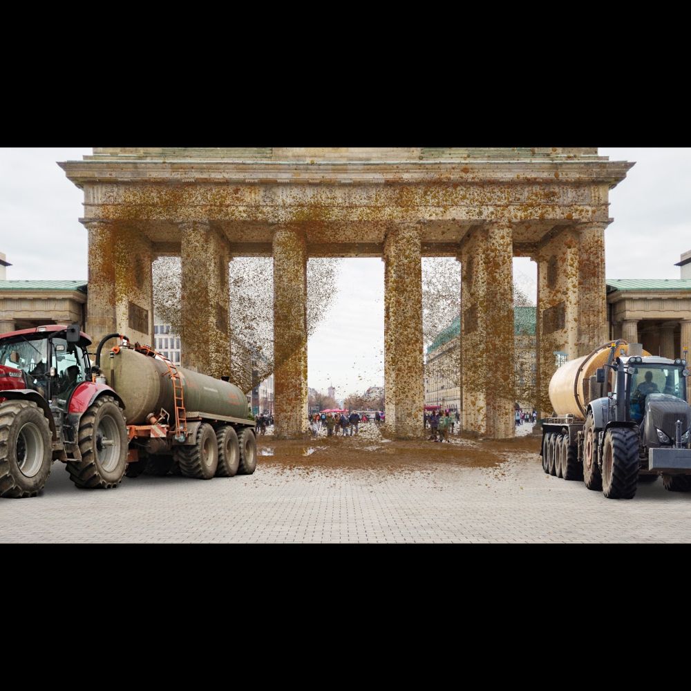 Bauernprotest: Landwirte besprühen Brandenburger Tor mit Gülle