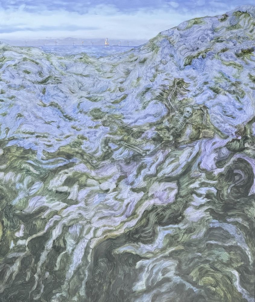 Left panel, with wind farm, wave walker and skeleton facing down