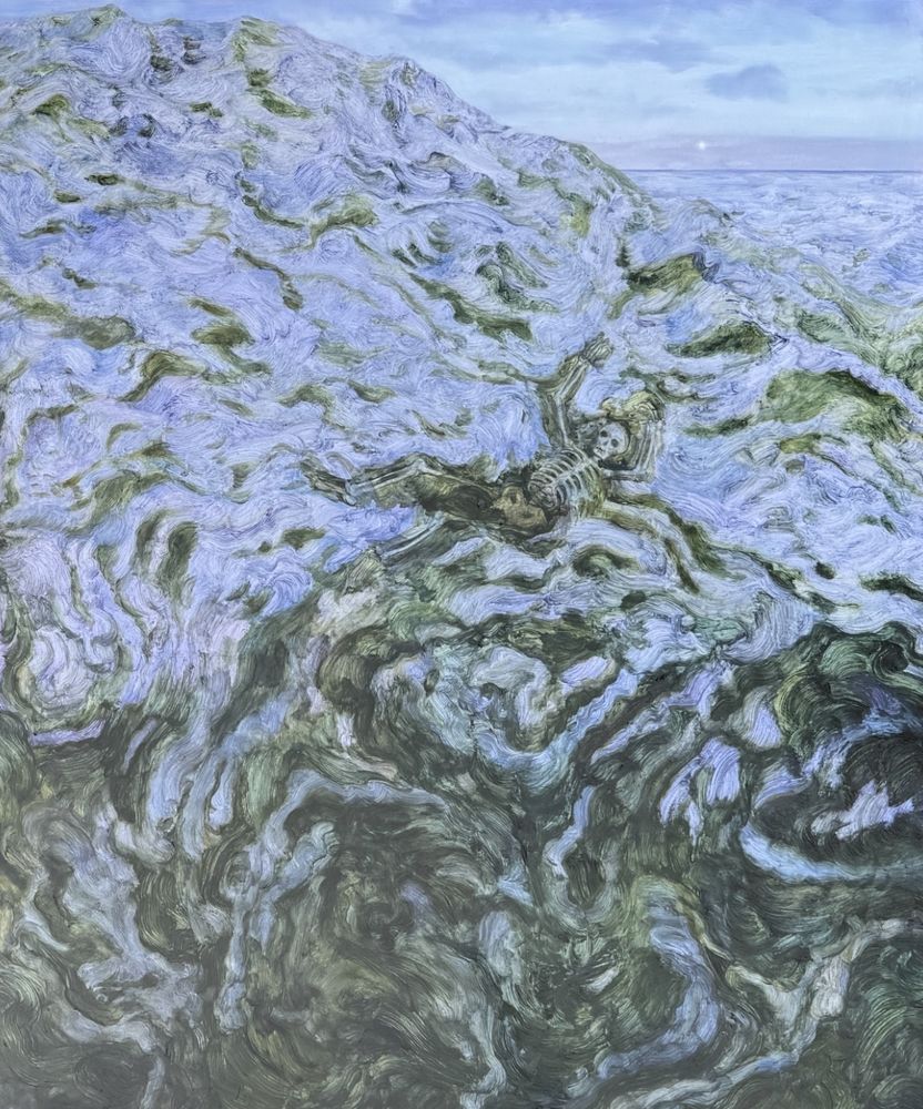 Right panel, with moon rise and skeleton facing up 