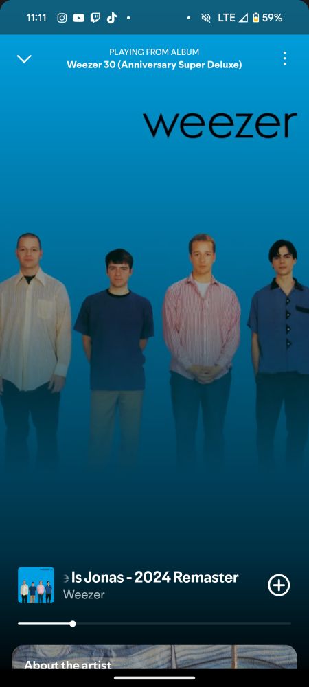 Spotify screenshot of the song "My Name Is Jonas" by Weezer