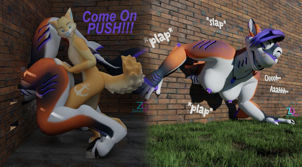 A naked shark girl trying to squeeze thru a small brick hole as a Coyote assist her. He gets an idea and starts fucking the shark only hearing slaps and plaps from the other side of the wall.