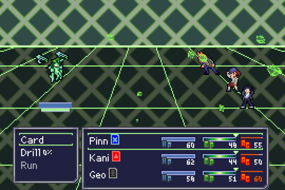 Pinn, Kani, and Geo battle against Cyphon, the Green Warden.