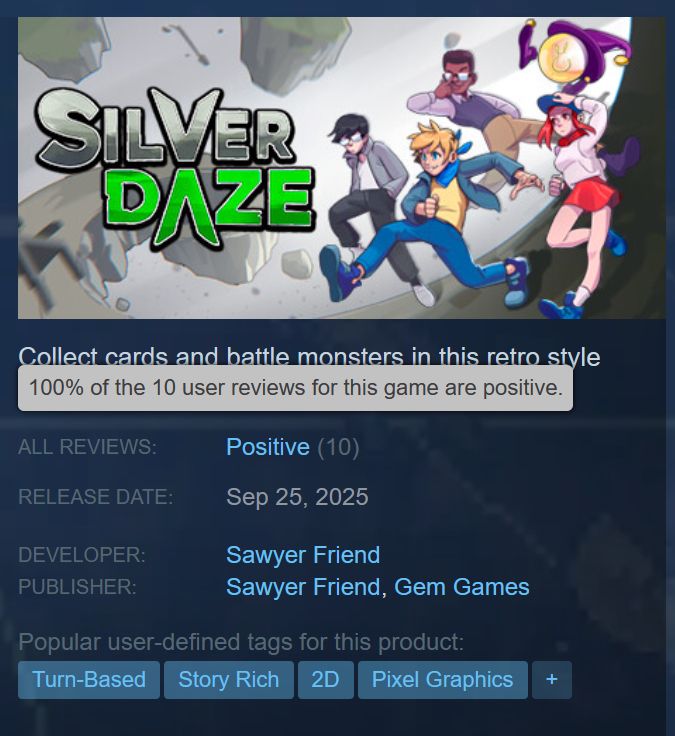 Silver Daze reaches a positive score from 100% of its user reviews.