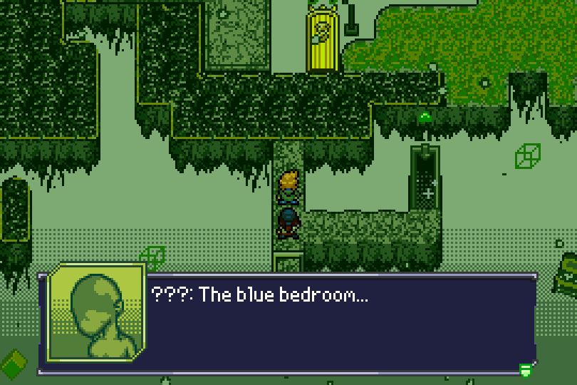 A mysterious figure says: "The blue bedroom..."