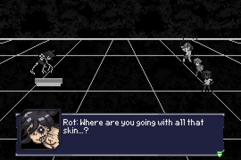 The party battles Rot. He says "Where are you going with all that skin...?"