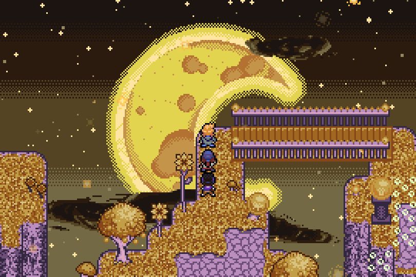 Pinn, Kani, and Jeff stare at the yellow moon in Yellow Zone.