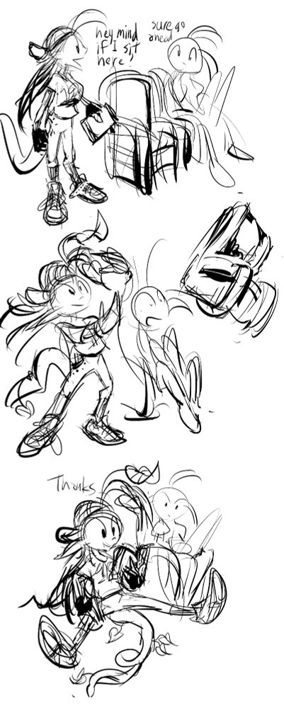 trouserless plant person throws a chair to make room to sit on the floor stupidly