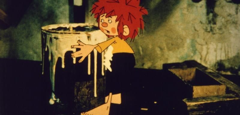 Pumuckl klebt am Leimtopf