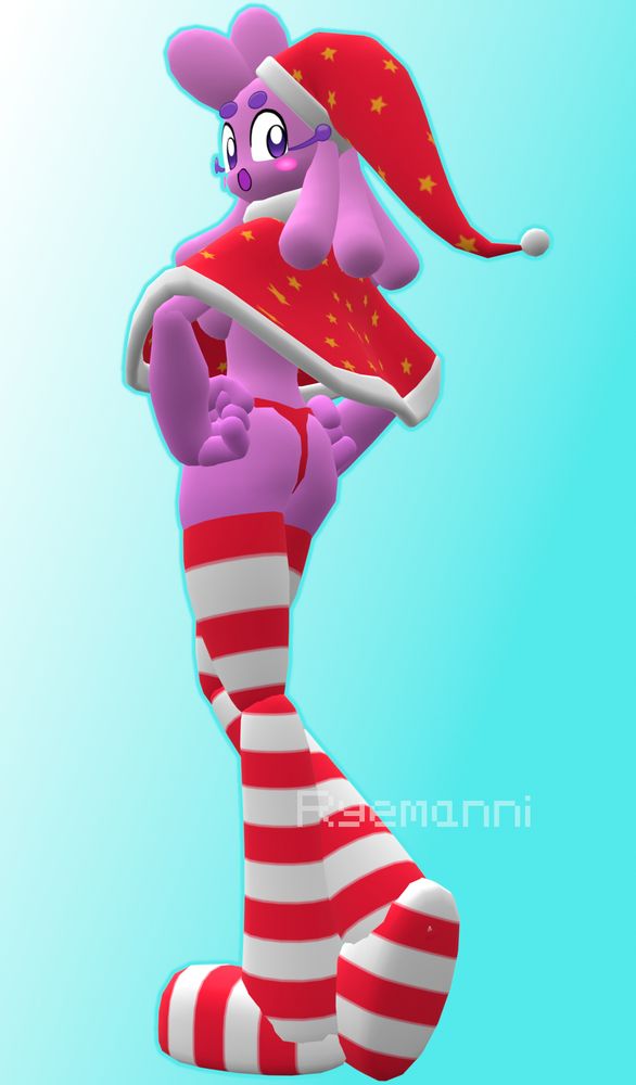 jamjam in her xmas-y outfit, in a sassy pose, but this time in 3d