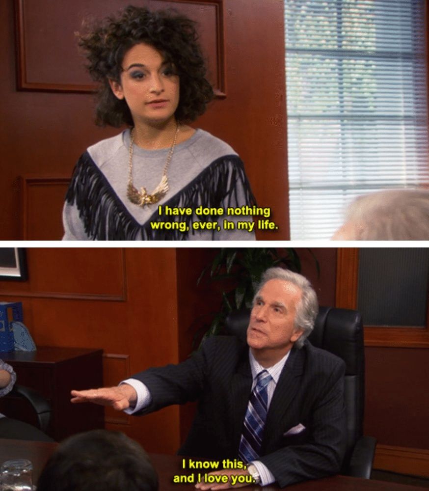 that parks and rec meme where mona lisa says 'i have done nothing wrong, ever, in my life' and her dad says 'I know this, and I love you' 