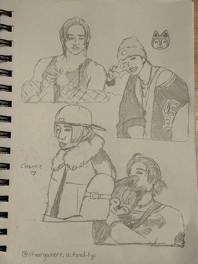 my traditional sketchbook ass drawings of bang chan of stray kids (i fr just did these)