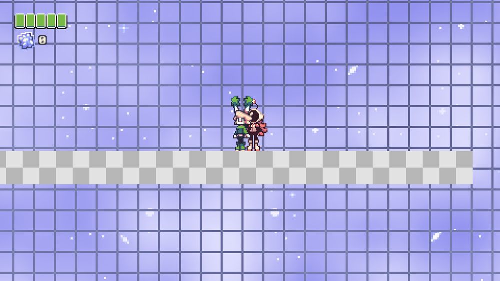 Purple starry sky in the background behind Jade and Kaguya.