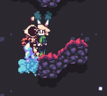 Jade is standing on the ledge of a platform, and Kaguya is hovering behind her above the gap.