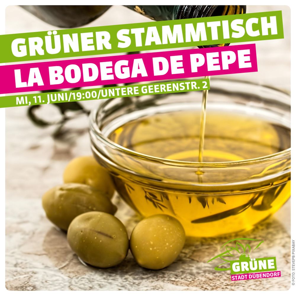 Olé! 🍷🫒 Am 11.6. treffen sich die Grünen #Dübendorf in der Bodega de Pepe. Es gibt Tapas. 🇪🇸