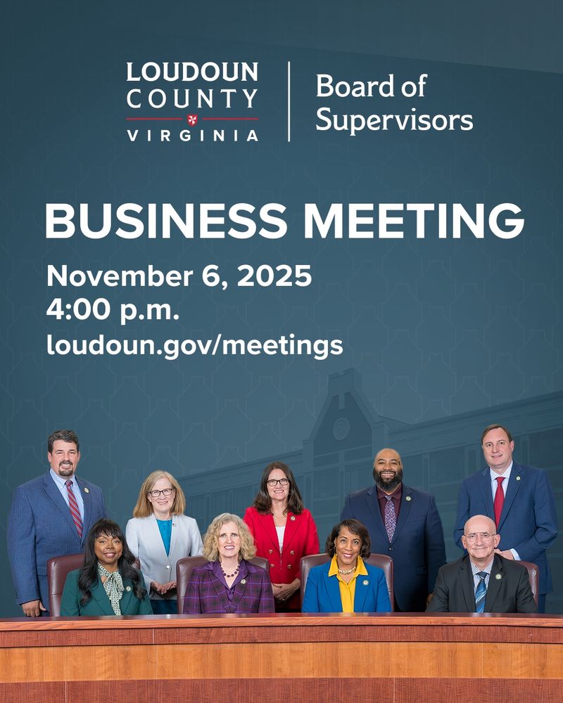 Members of the Loudoun County Board of Supervisors on the dais with information about the November 6, 2025, business meeting