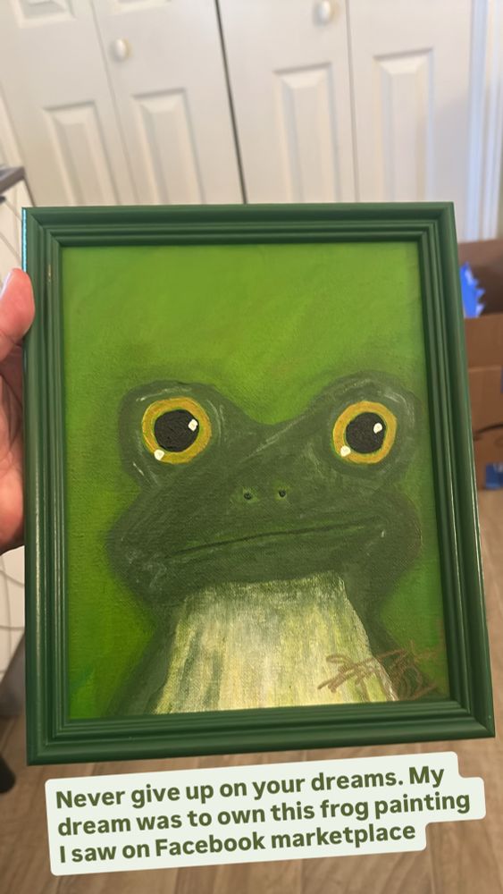 Painting of a frog with a text description 