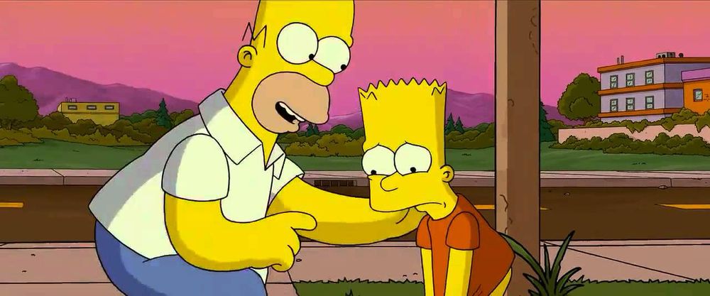 Imagem dos Simpsons do episódio que o Bart diz que aquele foi o pior dia da vida dele e o pai responde "o pior dia da sua vida, até agora".