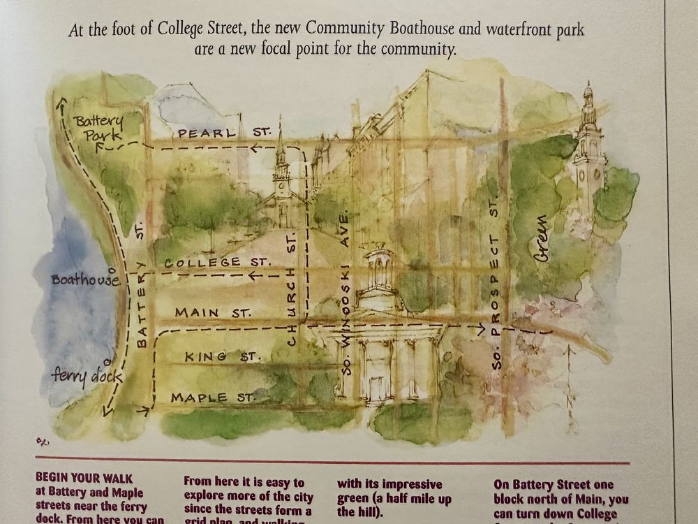  Watercolor map overlay with the scene of Burlington, Vermont in the background